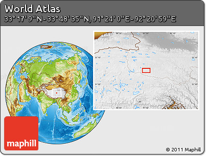 Physical Location Map of the Area around 33° 32' 52" N, 91° 52' 30" E