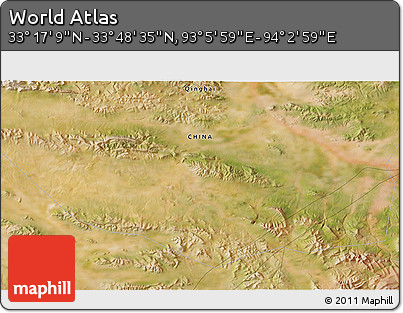 Satellite 3D Map of the Area around 33° 32' 52" N, 93° 34' 29" E