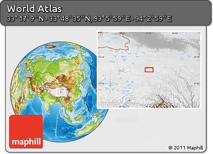 Physical Location Map of the Area around 33° 32' 52" N, 93° 34' 29" E
