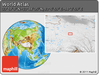 Physical Location Map of the Area around 33° 32' 52" N, 93° 34' 29" E