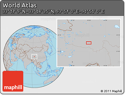 Gray Location Map of the Area around 33° 32' 52" N, 94° 25' 30" E