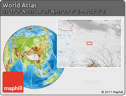 Physical Location Map of the Area around 33° 32' 52" N, 94° 25' 30" E