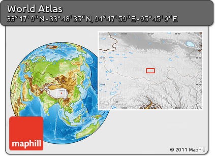 Physical Location Map of the Area around 33° 32' 52" N, 95° 16' 30" E