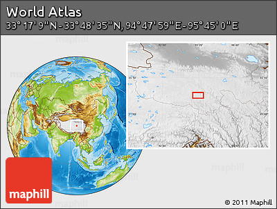 Physical Location Map of the Area around 33° 32' 52" N, 95° 16' 30" E