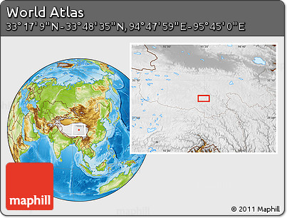 Physical Location Map of the Area around 33° 32' 52" N, 95° 16' 30" E