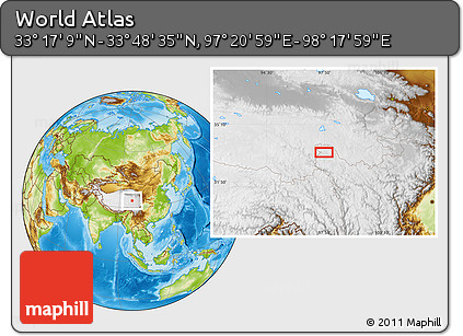 Physical Location Map of the Area around 33° 32' 52" N, 97° 49' 29" E