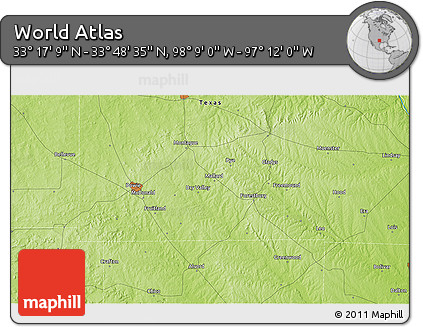 Physical 3D Map of the Area around 33° 32' 52" N, 97° 40' 30" W