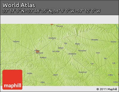 Physical 3D Map of the Area around 33° 32' 52" N, 97° 40' 30" W