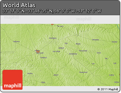 Physical 3D Map of the Area around 33° 32' 52" N, 97° 40' 30" W