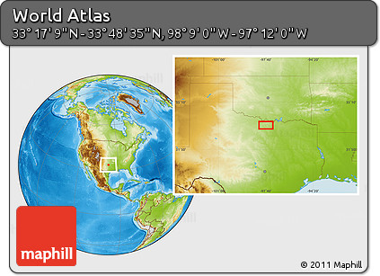 Physical Location Map of the Area around 33° 32' 52" N, 97° 40' 30" W