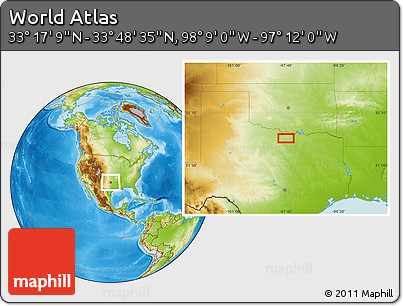Physical Location Map of the Area around 33° 32' 52" N, 97° 40' 30" W