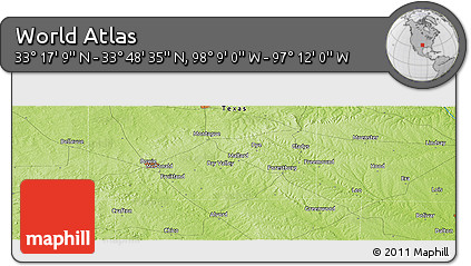 Physical Panoramic Map of the Area around 33° 32' 52" N, 97° 40' 30" W