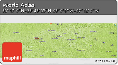 Physical Panoramic Map of the Area around 33° 32' 52" N, 97° 40' 30" W
