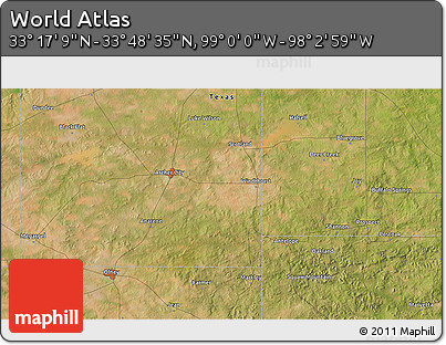 Satellite 3D Map of the Area around 33° 32' 52" N, 98° 31' 30" W