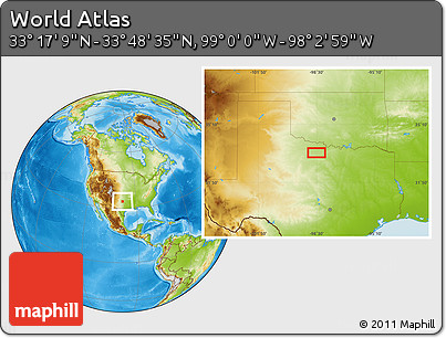 Physical Location Map of the Area around 33° 32' 52" N, 98° 31' 30" W