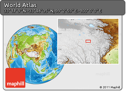 Physical Location Map of the Area around 33° 32' 52" N, 99° 31' 30" E