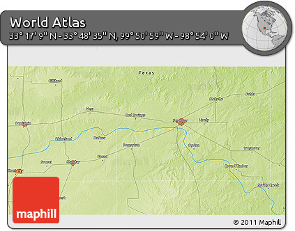 Physical 3D Map of the Area around 33° 32' 52" N, 99° 22' 30" W