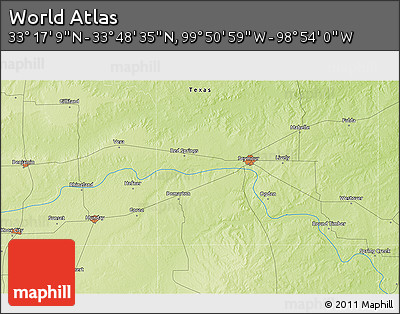 Physical 3D Map of the Area around 33° 32' 52" N, 99° 22' 30" W