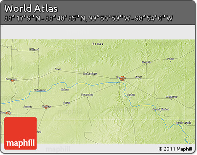 Physical 3D Map of the Area around 33° 32' 52" N, 99° 22' 30" W
