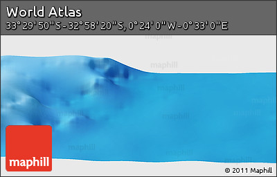 Physical Panoramic Map of the Area around 33° 14' 5" S, 0° 4' 30" E