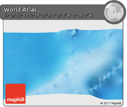 Physical 3D Map of the Area around 33° 14' 5" S, 0° 46' 30" W