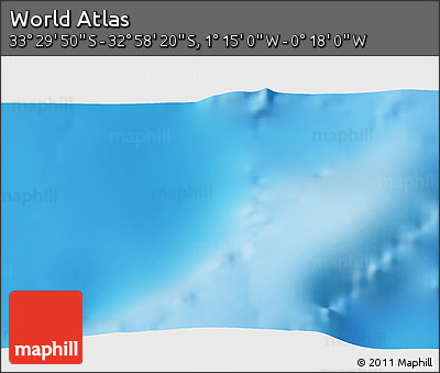 Physical 3D Map of the Area around 33° 14' 5" S, 0° 46' 30" W