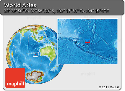 Physical Location Map of the Area around 33° 14' 5" S, 103° 46' 30" E