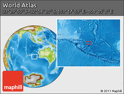 Physical Location Map of the Area around 33° 14' 5" S, 103° 46' 30" E