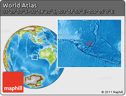 Physical Location Map of the Area around 33° 14' 5" S, 103° 46' 30" E