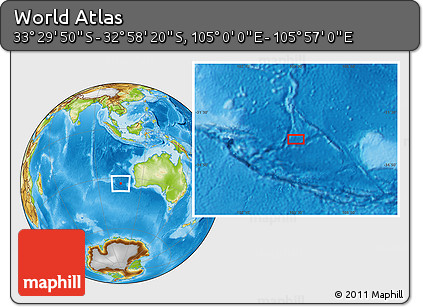 Physical Location Map of the Area around 33° 14' 5" S, 105° 28' 29" E