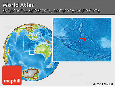 Physical Location Map of the Area around 33° 14' 5" S, 105° 28' 29" E