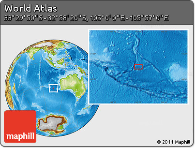 Physical Location Map of the Area around 33° 14' 5" S, 105° 28' 29" E