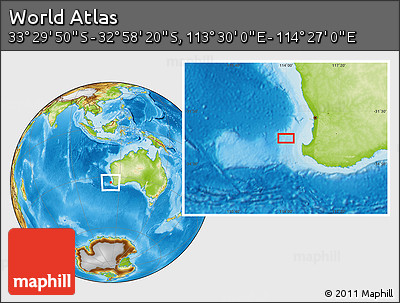 Physical Location Map of the Area around 33° 14' 5" S, 113° 58' 29" E