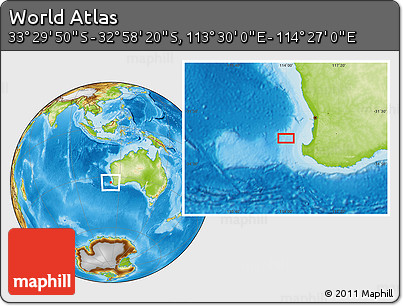 Physical Location Map of the Area around 33° 14' 5" S, 113° 58' 29" E