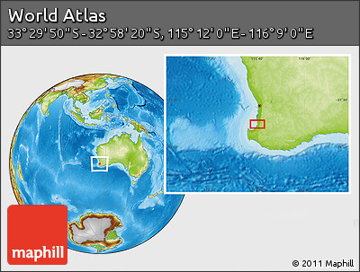 Physical Location Map of the Area around 33° 14' 5" S, 115° 40' 30" E