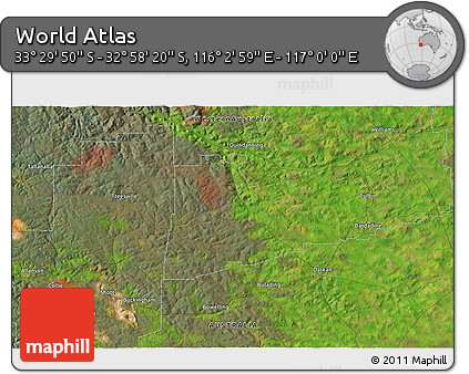 Satellite 3D Map of the Area around 33° 14' 5" S, 116° 31' 30" E