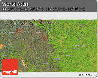 Satellite 3D Map of the Area around 33° 14' 5" S, 116° 31' 30" E