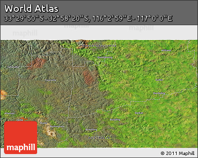 Satellite 3D Map of the Area around 33° 14' 5" S, 116° 31' 30" E