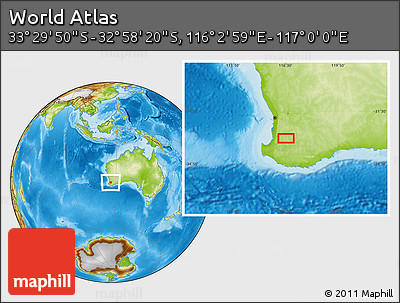 Physical Location Map of the Area around 33° 14' 5" S, 116° 31' 30" E