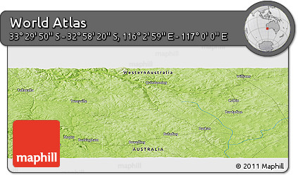 Physical Panoramic Map of the Area around 33° 14' 5" S, 116° 31' 30" E