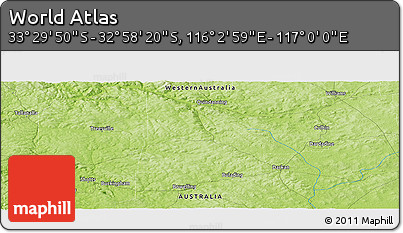 Physical Panoramic Map of the Area around 33° 14' 5" S, 116° 31' 30" E