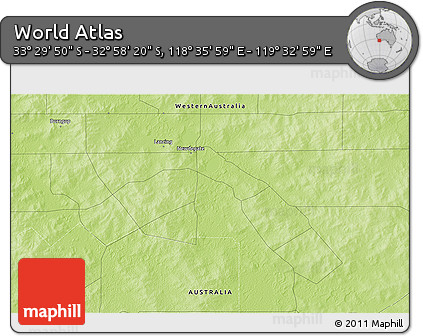 Physical 3D Map of the Area around 33° 14' 5" S, 119° 4' 29" E