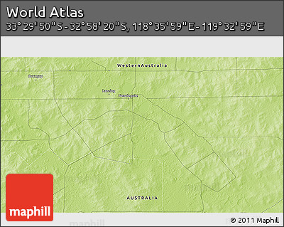 Physical 3D Map of the Area around 33° 14' 5" S, 119° 4' 29" E