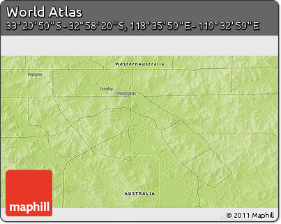 Physical 3D Map of the Area around 33° 14' 5" S, 119° 4' 29" E