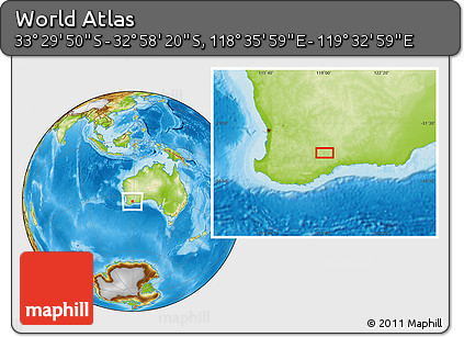 Physical Location Map of the Area around 33° 14' 5" S, 119° 4' 29" E