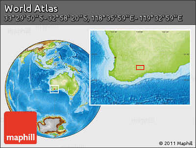 Physical Location Map of the Area around 33° 14' 5" S, 119° 4' 29" E