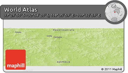 Physical Panoramic Map of the Area around 33° 14' 5" S, 119° 4' 29" E