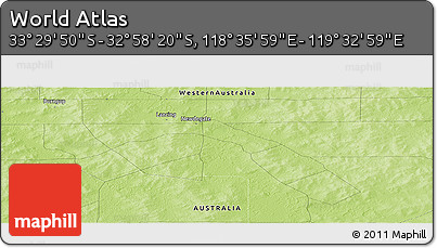 Physical Panoramic Map of the Area around 33° 14' 5" S, 119° 4' 29" E