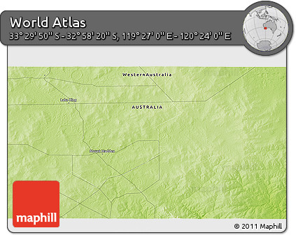 Physical 3D Map of the Area around 33° 14' 5" S, 119° 55' 30" E