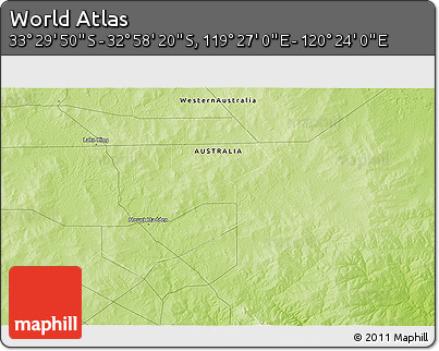 Physical 3D Map of the Area around 33° 14' 5" S, 119° 55' 30" E